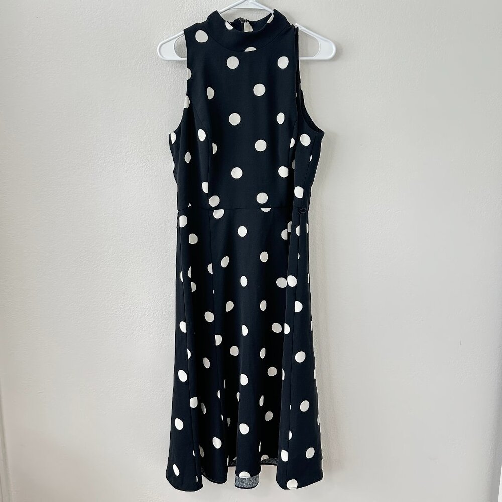 Lauren Ralph Lauren Black and White Sleeveless Polka Dot Midi Dress - Sz 12